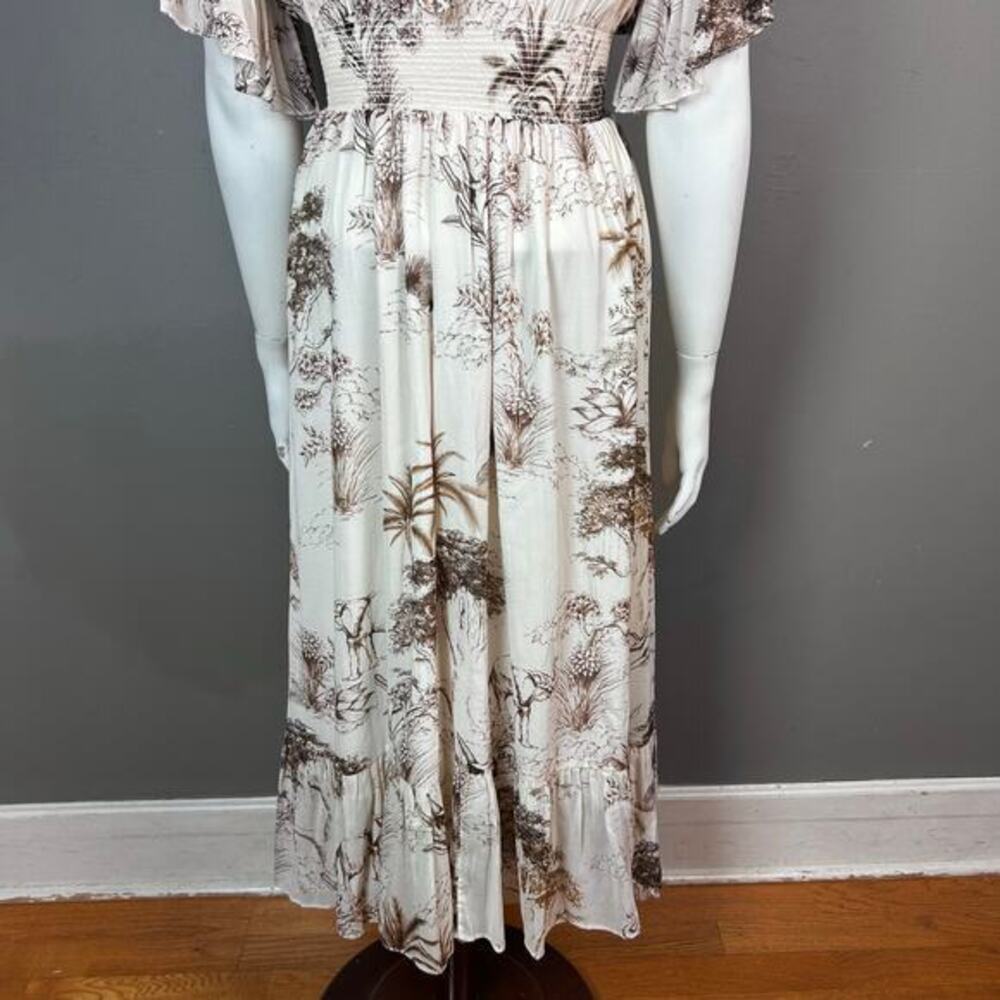 Sandro Dress 34 / XS / 2 Midi Toile‎ Ruffle Safari Print Cotton Victorian Jolay - Picture 10 of 16